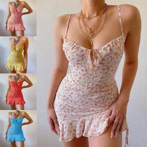 נשים רצועות לפרוע מיני שמלת קיץ סקסי מועדון חוף מסיבת קיץ בתוספת גודל