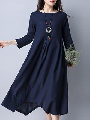 שמלת שרוול ארוך בצבע טהור לנשים